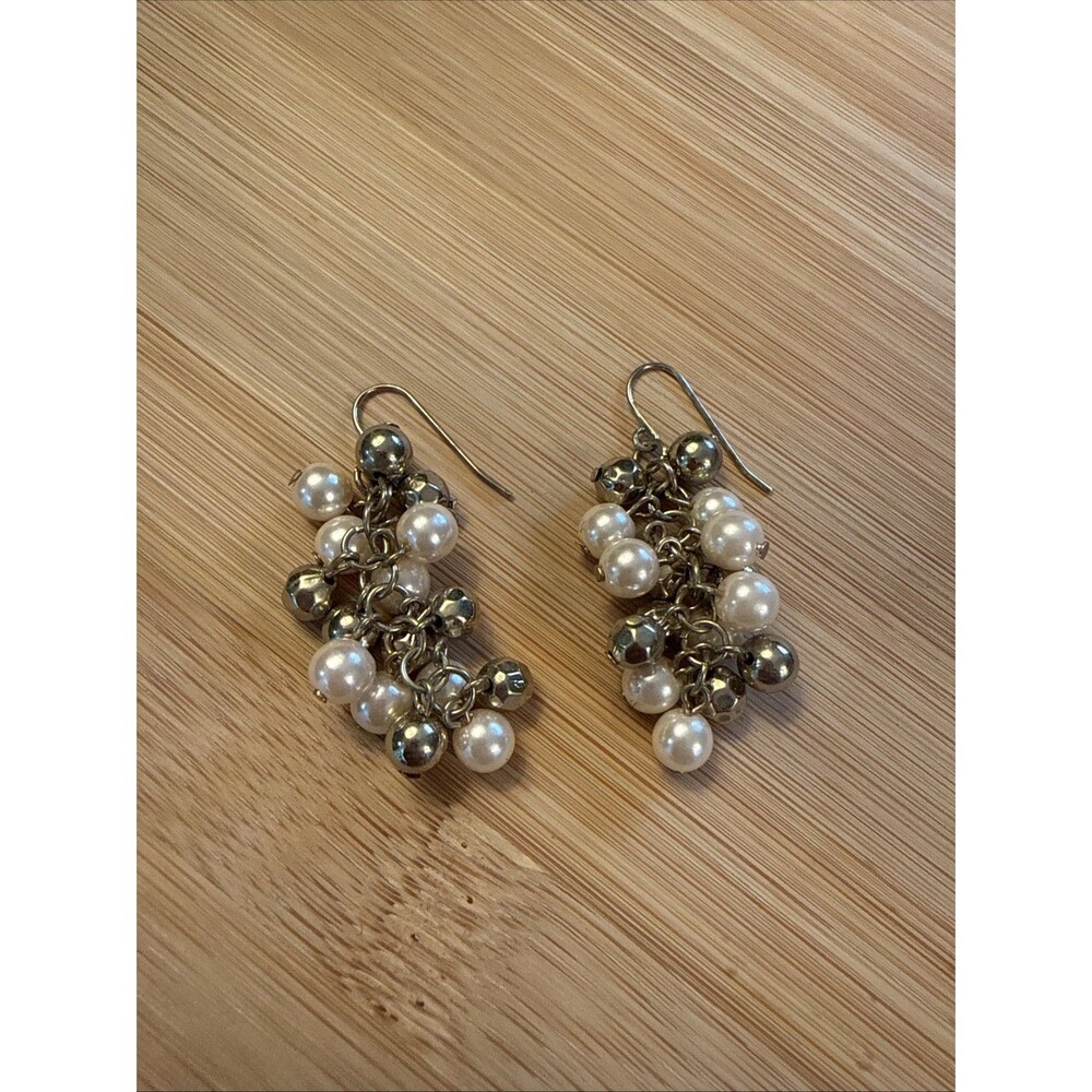 CHAMPAGNE PEARL GOLD BEAD CLUSTER DANGLE DROP EARRINGS UNBRANDED VINTAGE